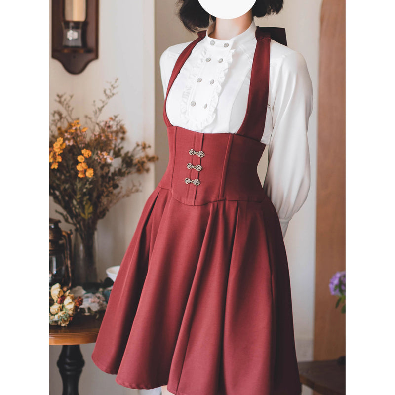 英国のお嬢様のスタンドカラーブラウス - White