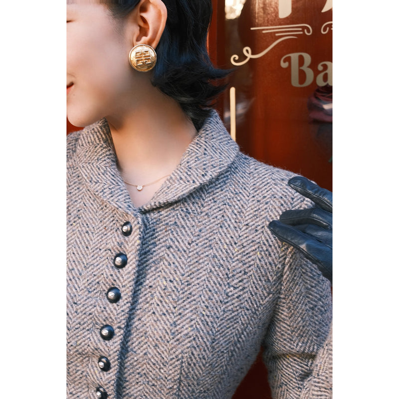 銀幕の貴婦人のツイードジャケットとペンシルスカート - Dark Gray