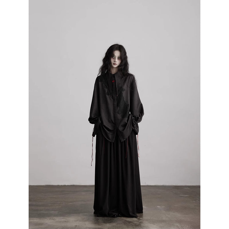 Abstract Embroidered Drawstring Blouse