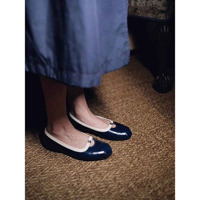 Camellia Round Toe Ballet Shoes - Dark Navy