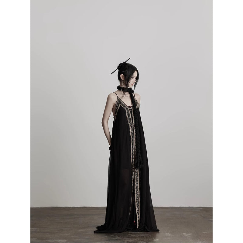 Geometric Embroidery Camisole Dress