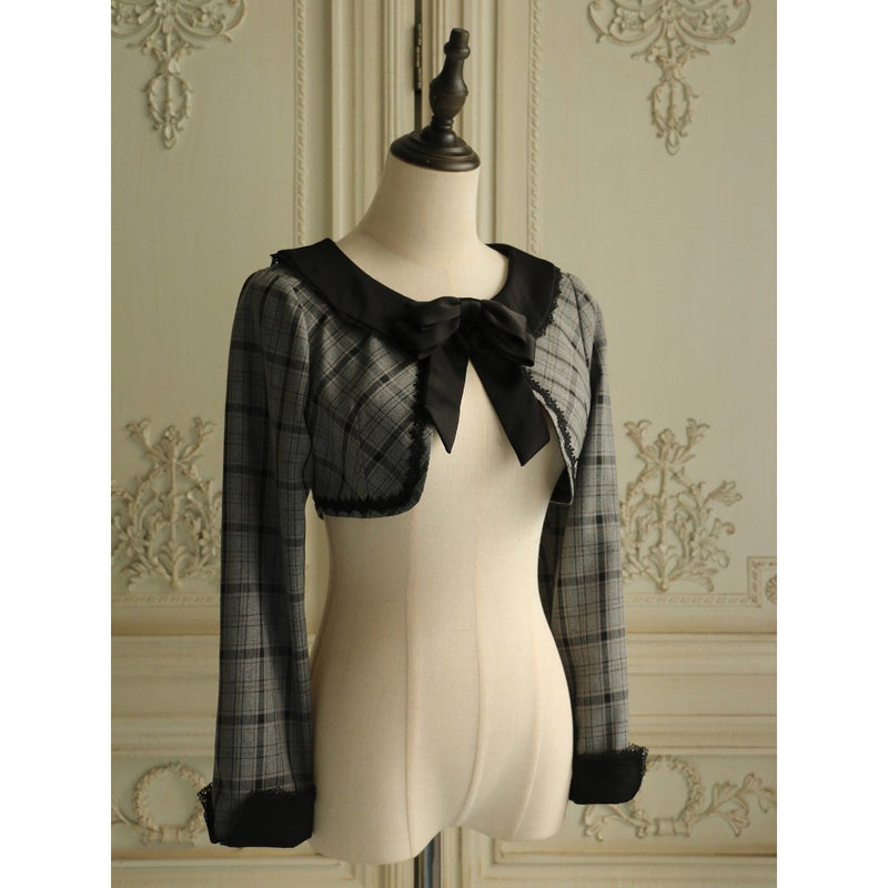 薄墨の格子柄ショートジャケットとケープ[2026年3月下旬-4月下旬発送予定]