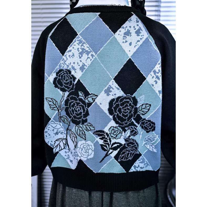 椿の花と鶯の挿絵カーディガンとニットスカート