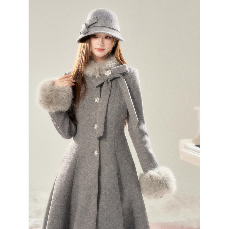Movie Actress's Long Fur Wool Coat