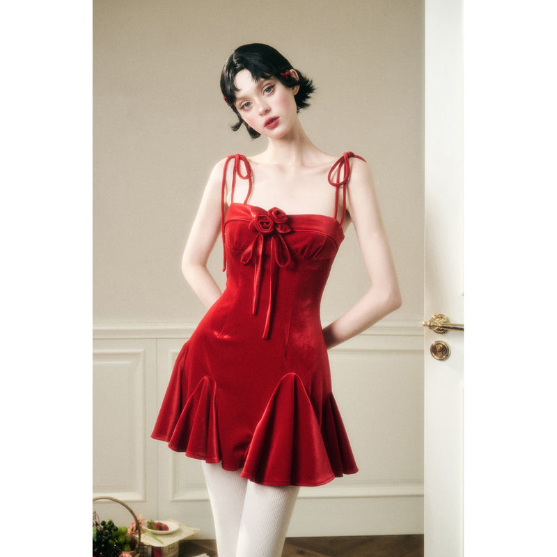 Romantic Velvet Strap Dress