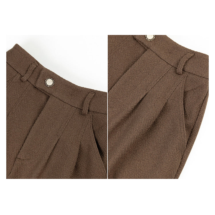 Dark Brown Herringbone Wide Pants