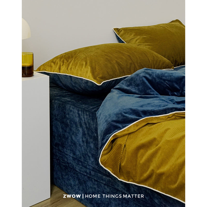 Gold Blue Velvet Bed Cover Set