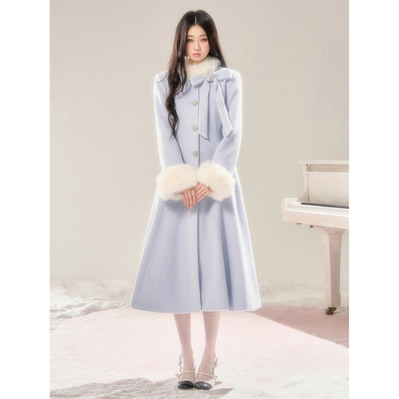 Movie Actress's Long Fur Wool Coat