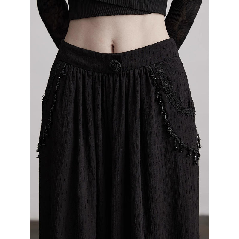 Stone Pendant Black Wide Pants