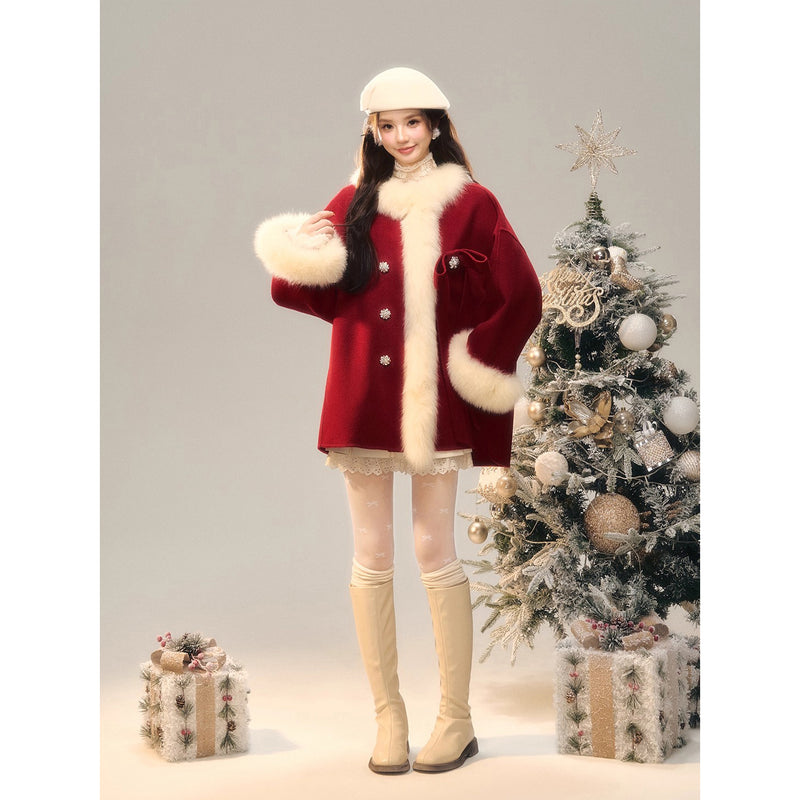 Romantic Ribbon Fur Wool Coat