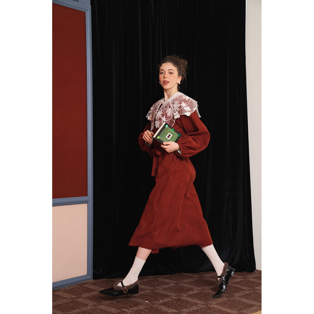 赤煉瓦色ロングコートワンピース – ManusMachina