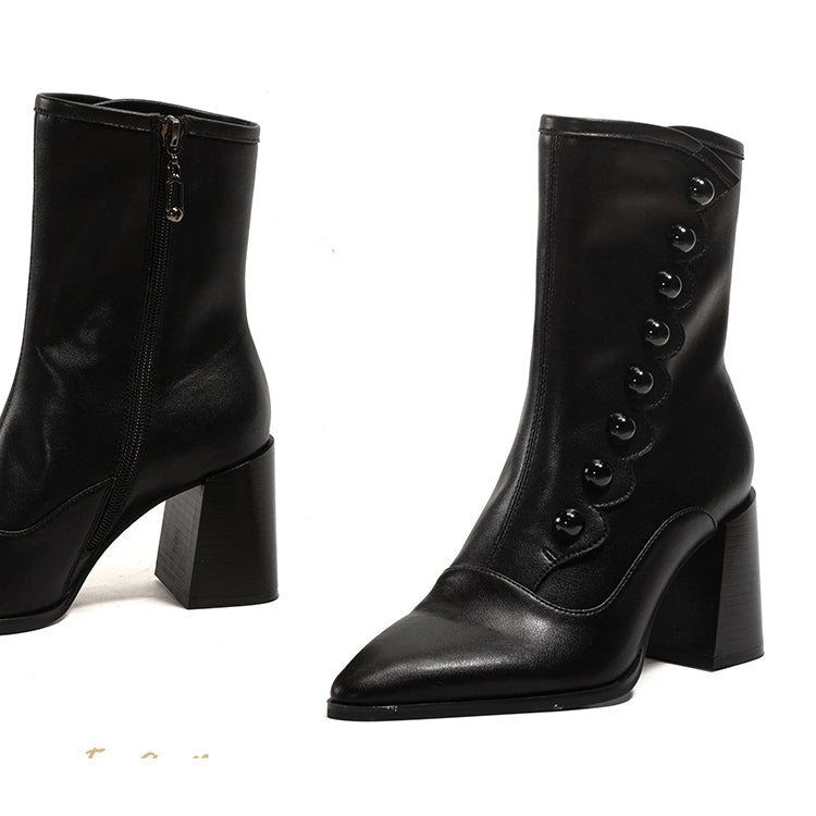 Victorian Pointed Toe Buttoned Short Boots - Black[2024年11月下旬-12月中旬発送予定]