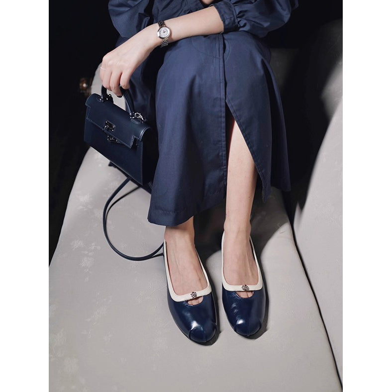 Camellia Round Toe Ballet Shoes - Dark Navy