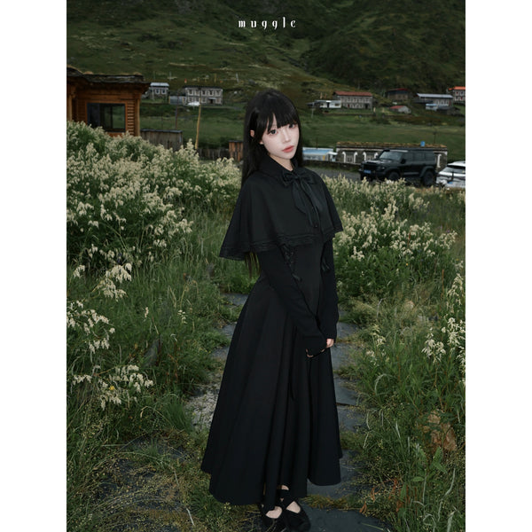 黒のお嬢様のケープロングワンピース