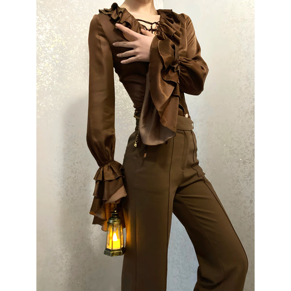 男爵令嬢のヴィクトリアンブラウス - Brown[2026年2月中旬-3月中旬発送予定]