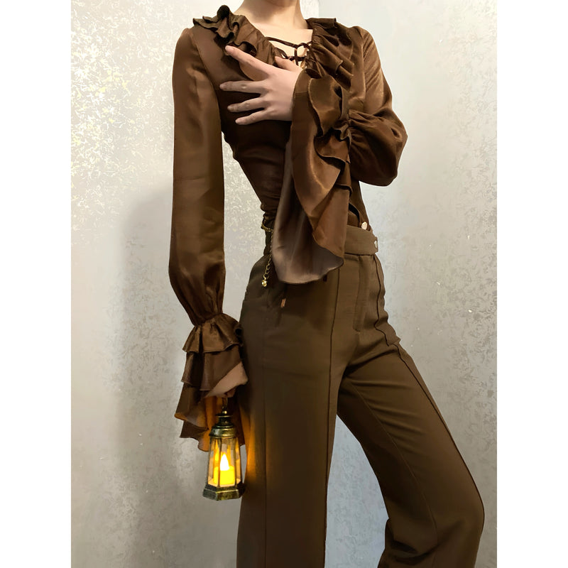 男爵令嬢のヴィクトリアンブラウス - Brown[2026年2月中旬-3月中旬発送予定]