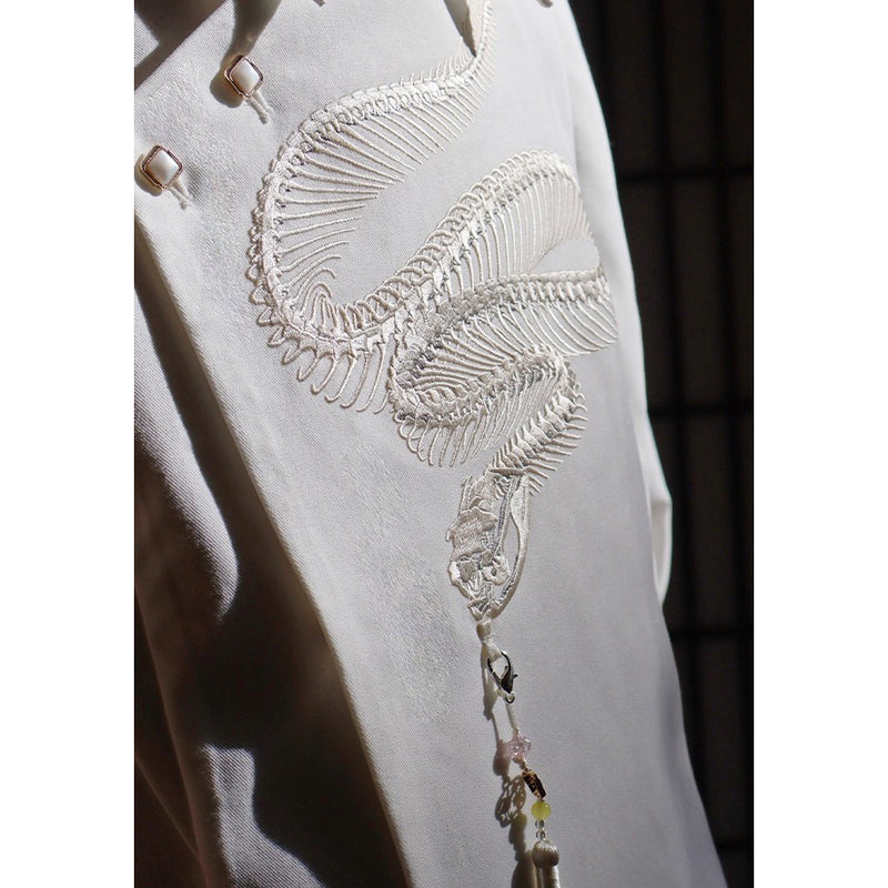 蛇骨の刺繍アシンメトリートップス - White