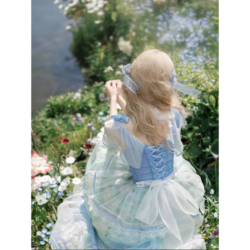 睡蓮の池の油彩画コルセットワンピース