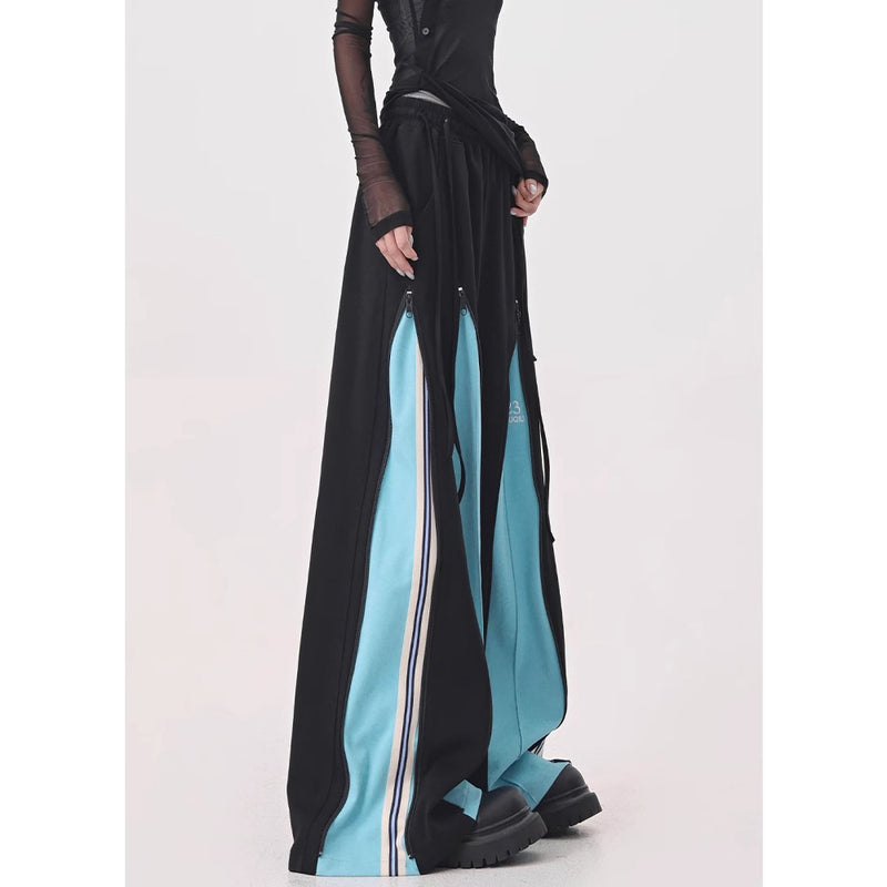 Light Blue Switching Wide Track Pants