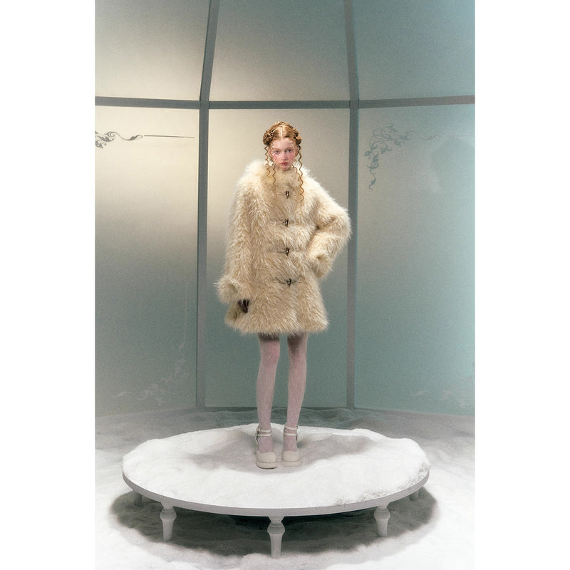 Milky Yellow Hooded Fur Coat