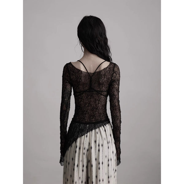 Openwork Black Lace Top