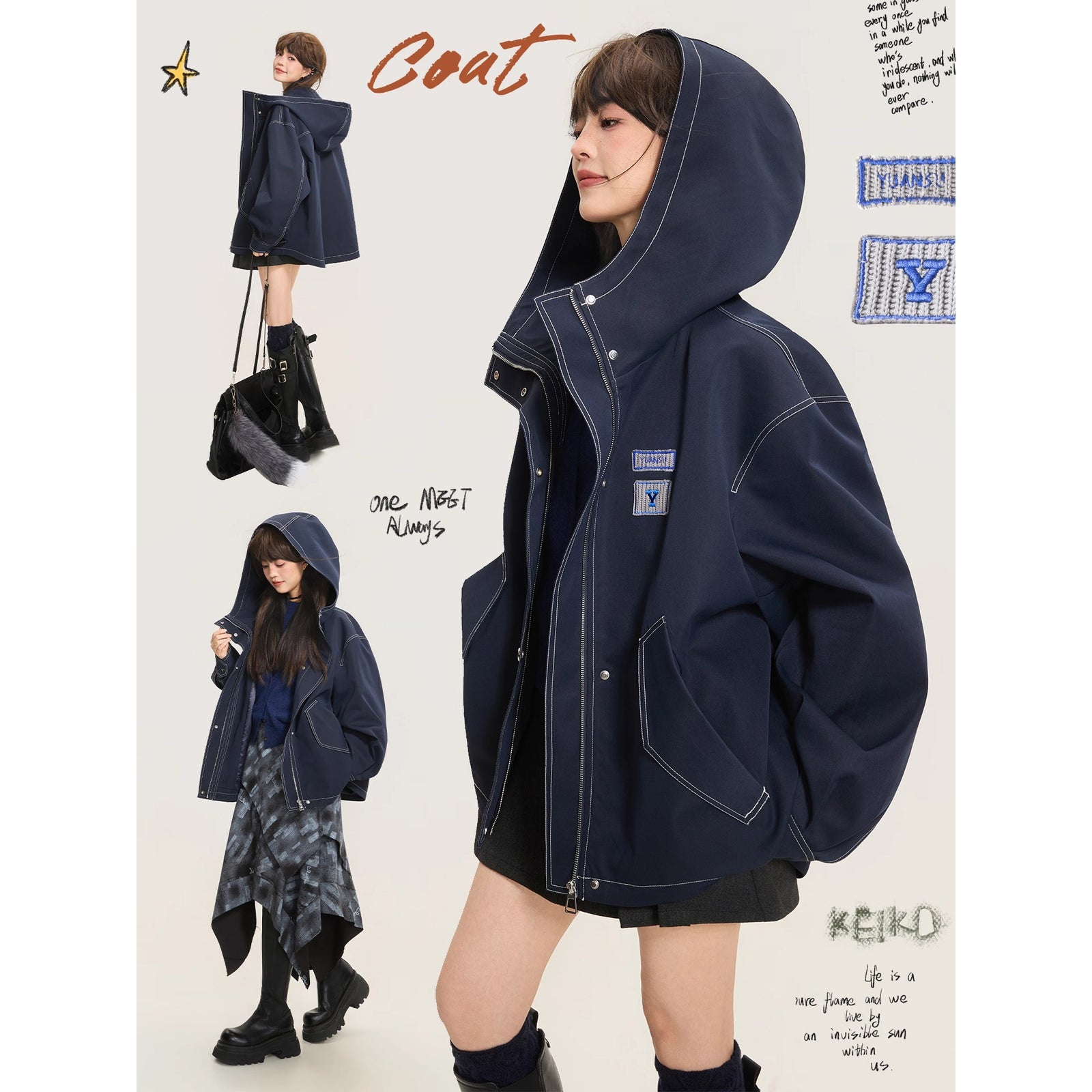 濃紺の刺繍アメリカンフードジャケット – ManusMachina