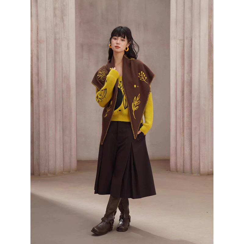 黒猫と花の刺繍ニットセーター