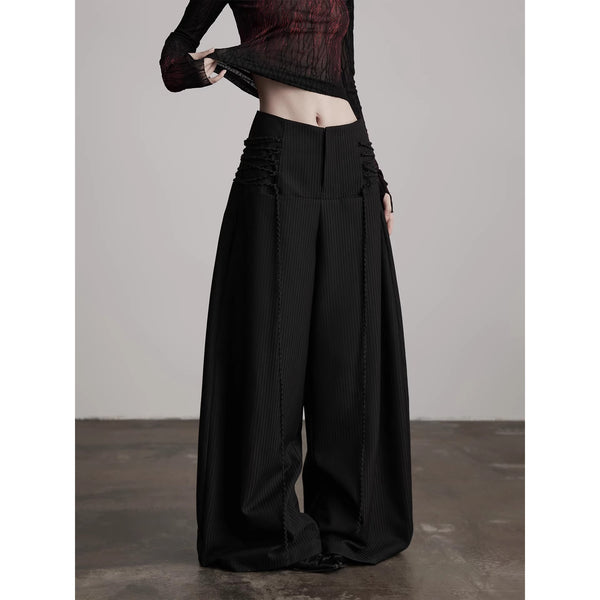 Black Wide Pants with Side Ribbon