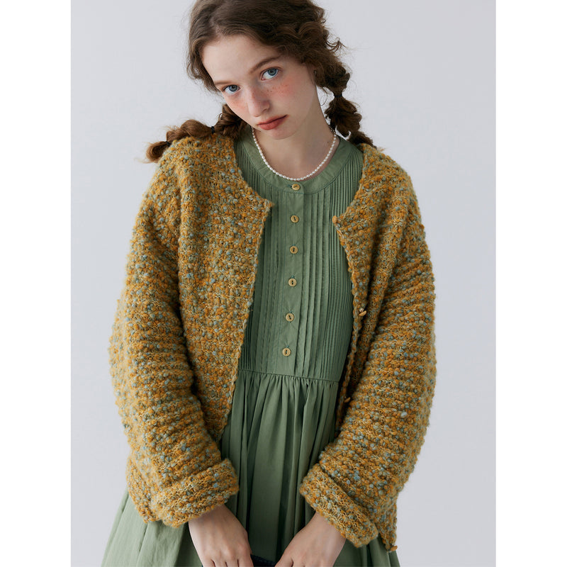 Gold Green Wool Knit Cardigan