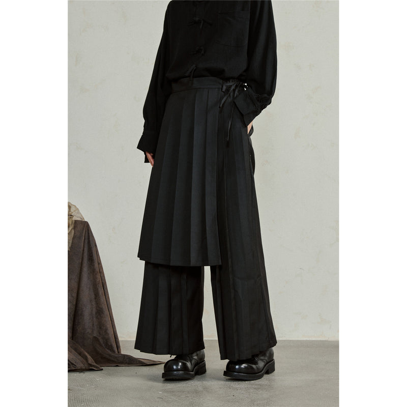 Black Asymmetric Hakama Wide Pants