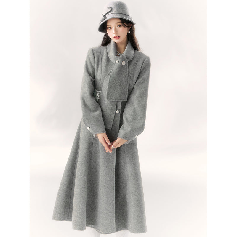 Gray Embroidered Classical Coat