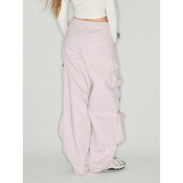 Pink Cargo Pants with Purple Ribbons