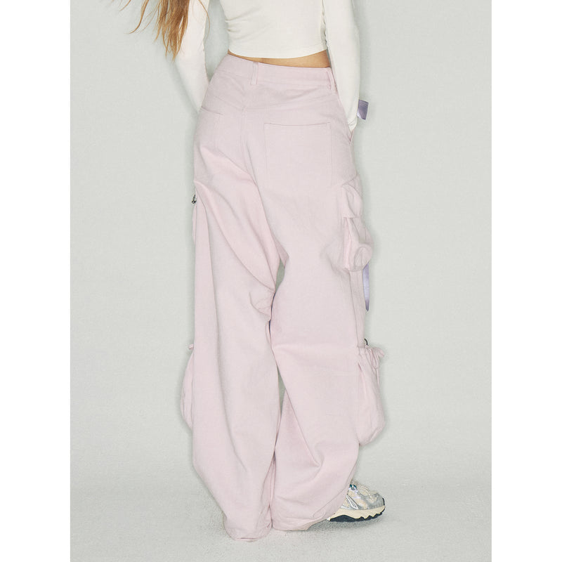 Pink Cargo Pants with Purple Ribbons