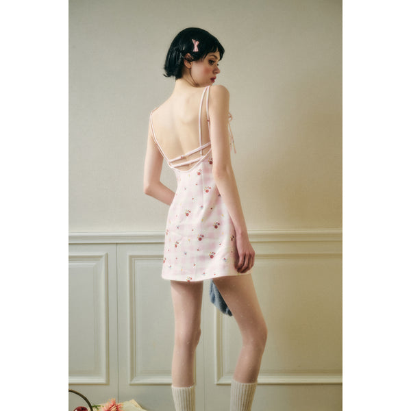 Camisole Dress with Pink Plaid and Floral Pattern