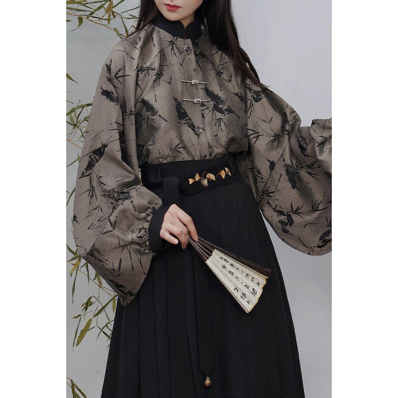 竹林の水墨画バルーンスリーブブラウス
