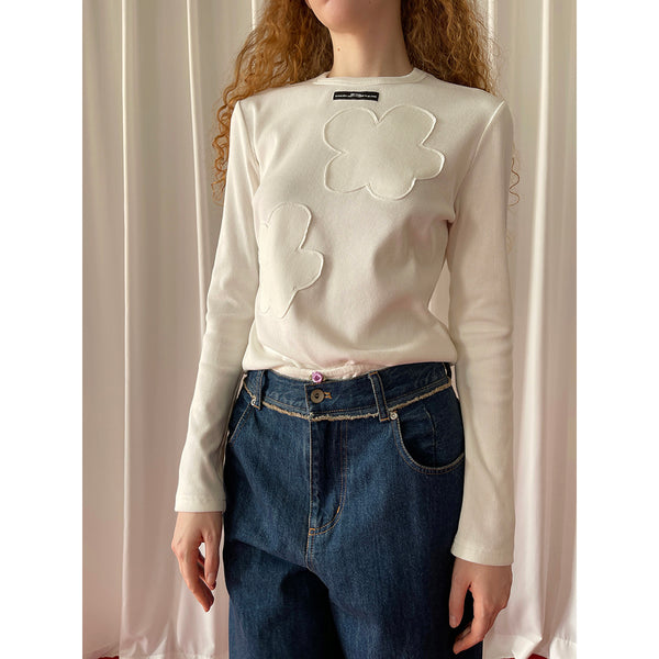 Flower Appliqué Embroidered Long-Sleeved Top