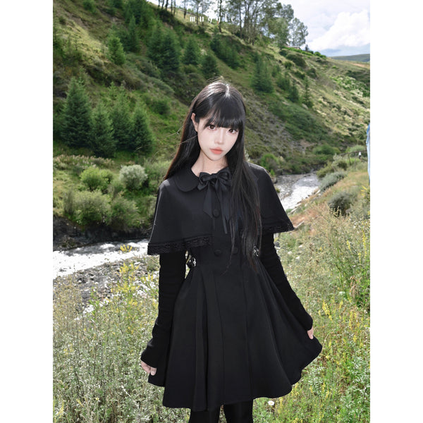黒のお嬢様のケーププリーツワンピース