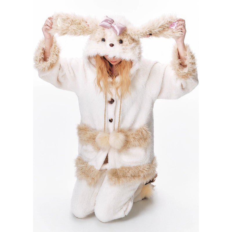 もふもふ子犬のルームウェア（フーディーとパンツ）