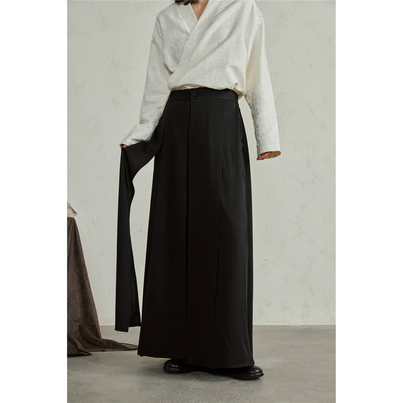 Black Draped Layered Wide Pants