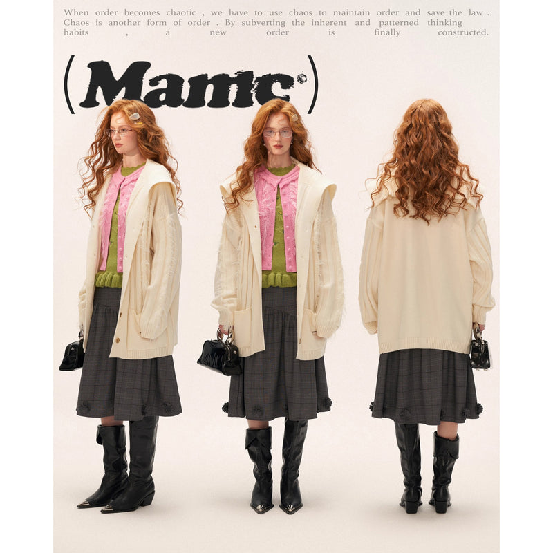 Fur-trimmed Ribbed Knit Cardigan - Ivory