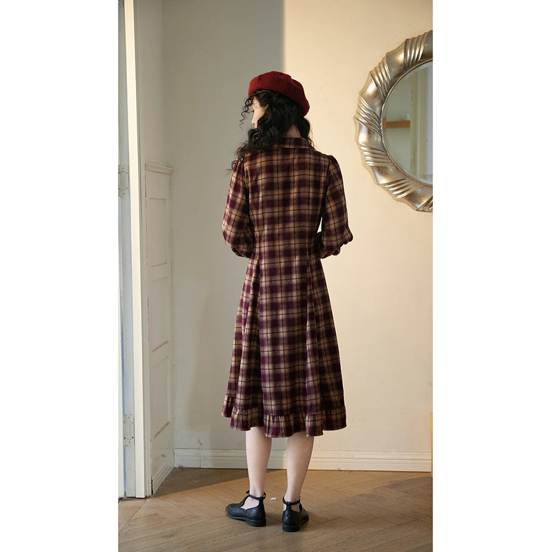 Reddish Bronze Plaid Retro Dress