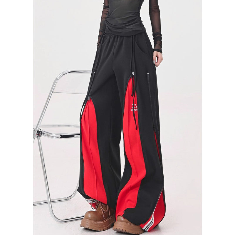 Red Switching Wide Track Pants