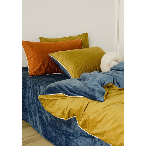 Gold Blue Velvet Bed Cover Set