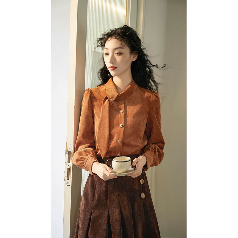 Orange Brown Corduroy Blouse