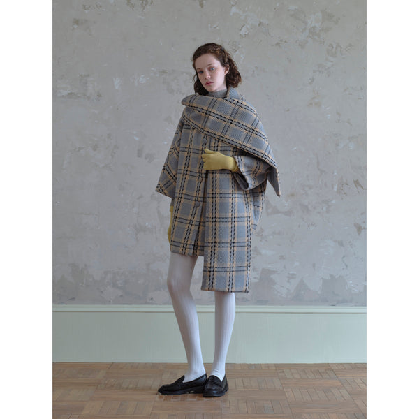 Gray and Yellow Plaid Scarf Coat