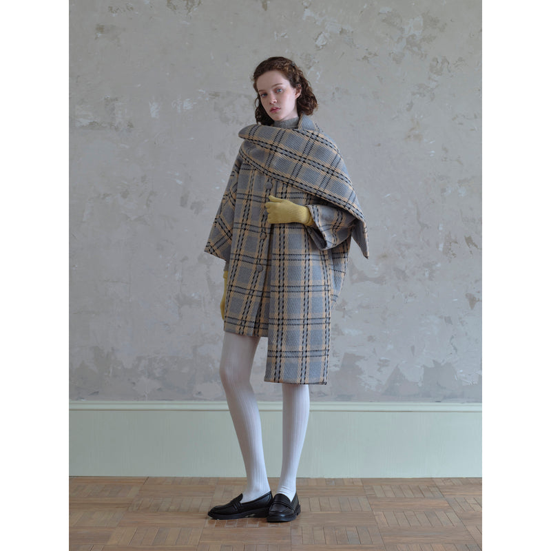 Gray and Yellow Plaid Scarf Coat