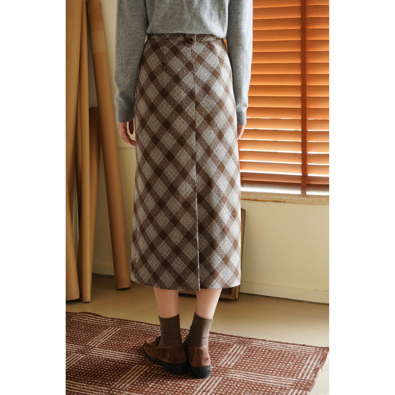 Brown and Gray Plaid Skirt