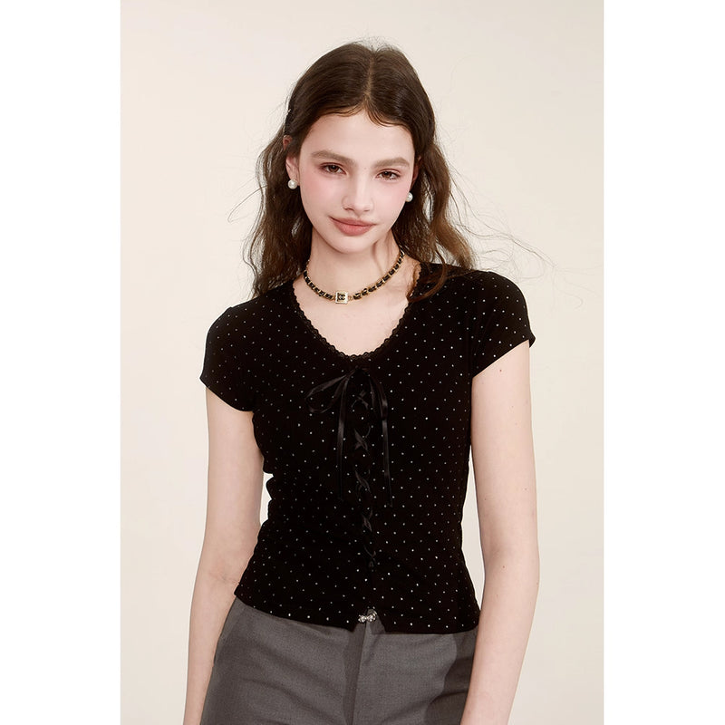 Black Polka Dot Ribbon Top