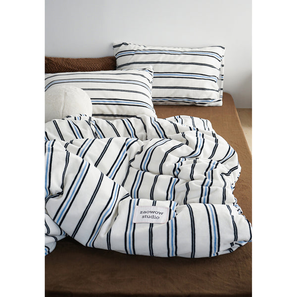 Blue and White Striped Bed Cover Set