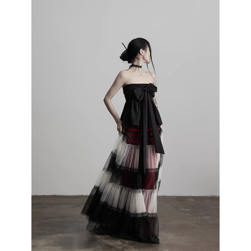 Black Ribbon Bustier Tube Top